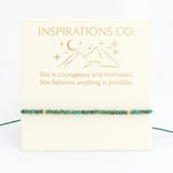 Bracelet on a card with 'Inspirations Co.' branding and motivational quote.