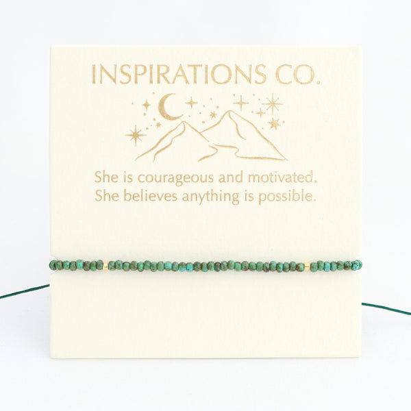 Bracelet on a card with 'Inspirations Co.' branding and motivational quote.