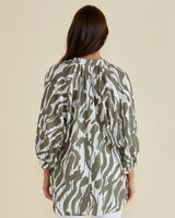 Grazia Blouse - Olive Geometric Print