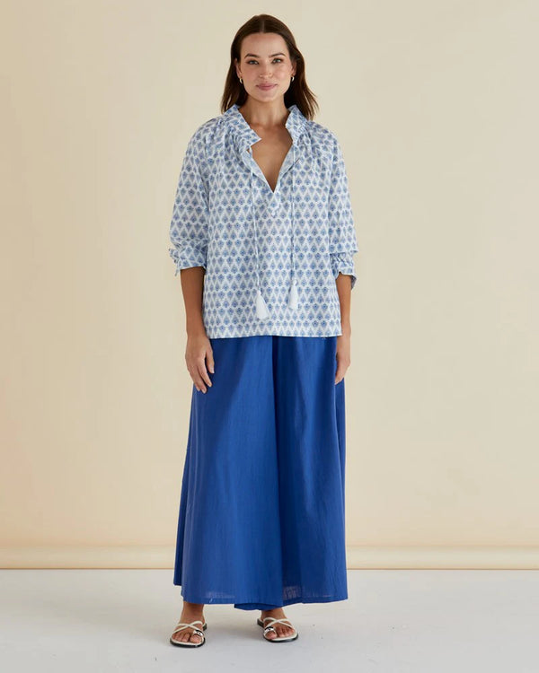Charli Blouse - Blue Lotus Print