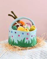 Tara Treasures- Felt Blue Basket with Colourful Dots