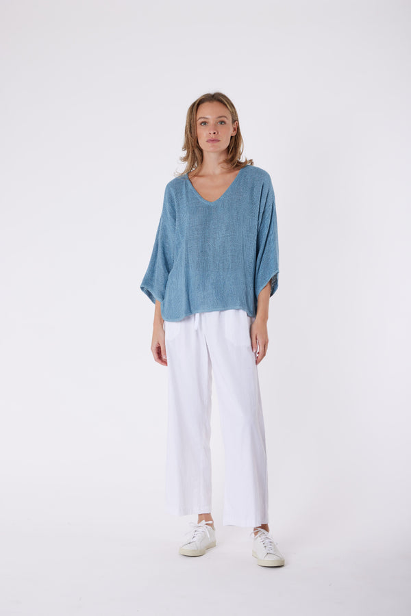 Estelle Hessian Top Denim Blue