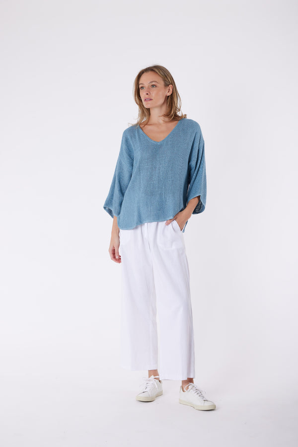 Estelle Hessian Top Denim Blue