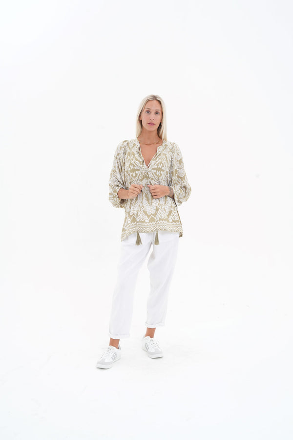 Toteme Top - Khaki / white