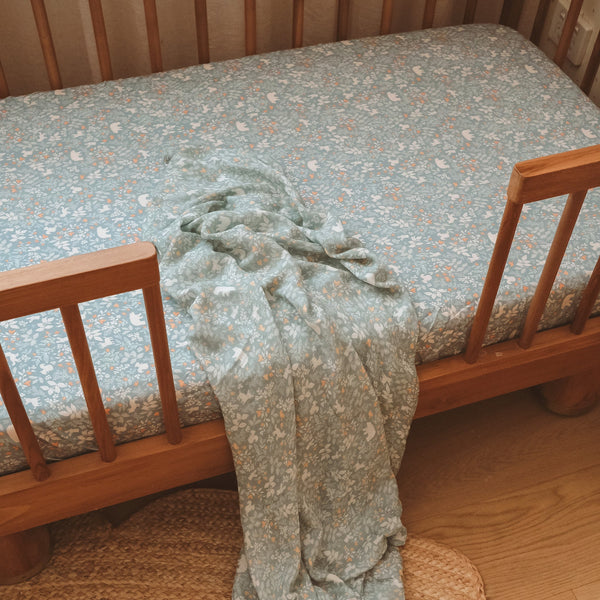 Fox & Fallow Forest Friends Sage Organic Muslin Wrap Swaddle