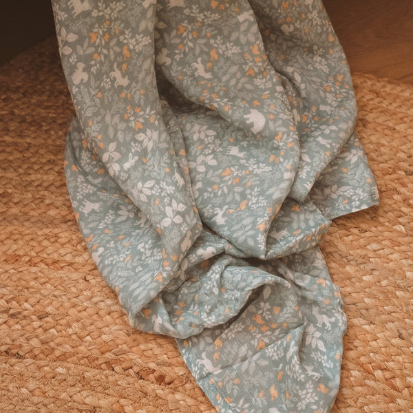 Fox & Fallow Forest Friends Sage Organic Muslin Wrap Swaddle