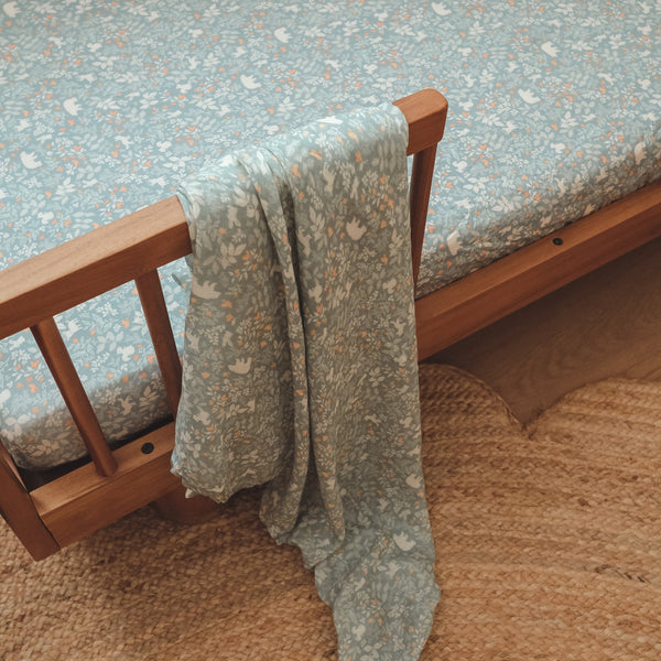 Fox & Fallow Forest Friends Sage Organic Muslin Wrap Swaddle