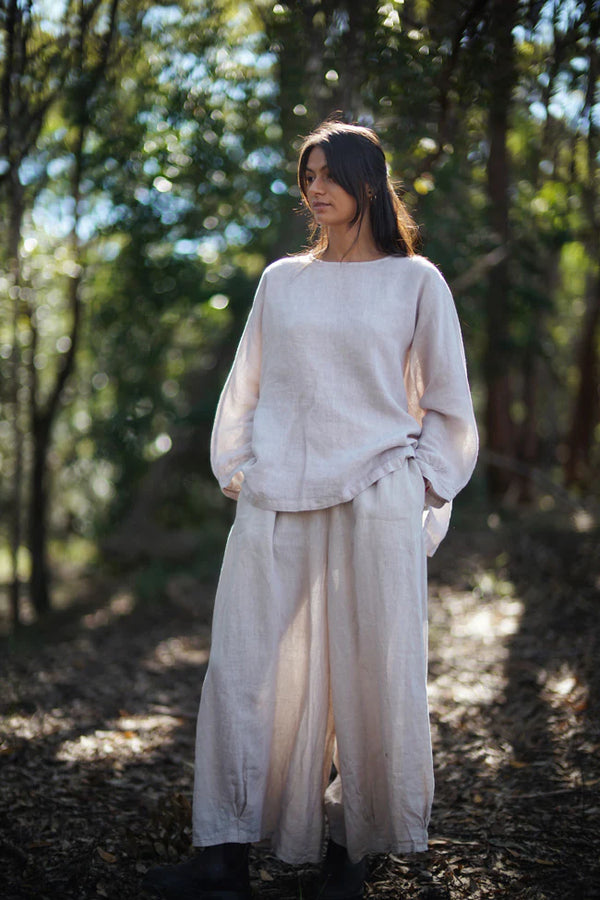Eadie Linen Pant with Gathering Detail