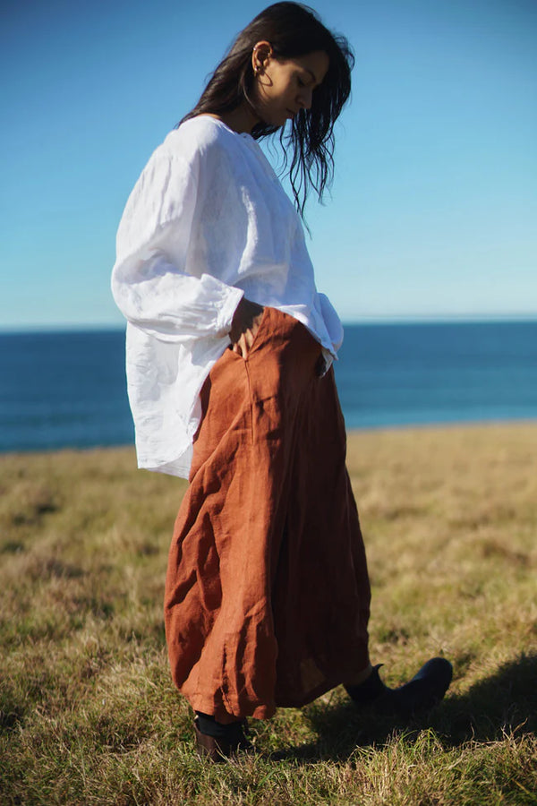 Eadie Linen Pant with Gathering Detail
