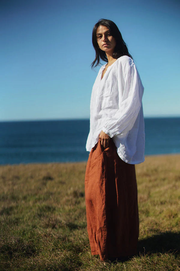 Eadie Linen Pant with Gathering Detail