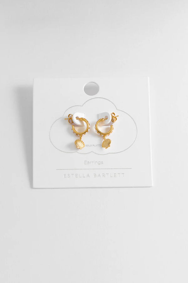 Estella Bartlett- Scallop Charm And Pearl Hoop Earrings - Gold Plated