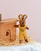 Tara Treasures-Felt Brown Hare Rabbit with Mustard Yellow Overalls