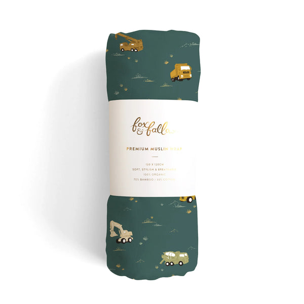 Fox & Fallow Trucks Organic Muslin Wrap Swaddle