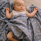 Fox & Fallow Forest Friends Cornflower Organic Muslin Wrap Swaddle