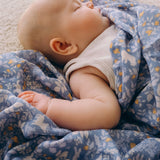 Fox & Fallow Forest Friends Cornflower Organic Muslin Wrap Swaddle
