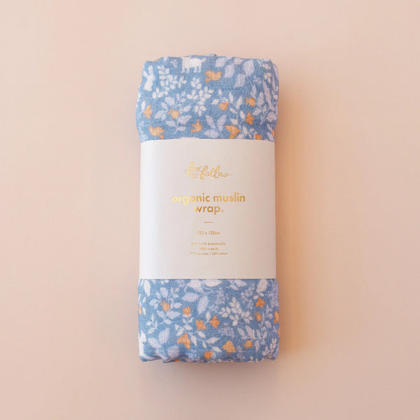 Fox & Fallow Forest Friends Cornflower Organic Muslin Wrap Swaddle