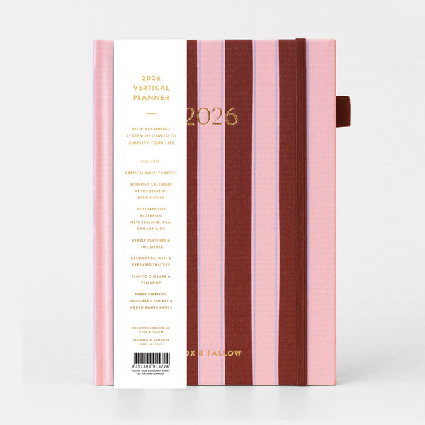 2026 A5 Vertical Planner - Burgundy Stripe