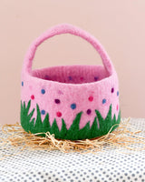 Tara Treasures- Felt Pink Basket with Colourful Dots