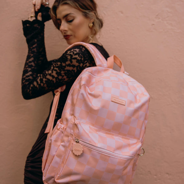 Peach Check Backpack
