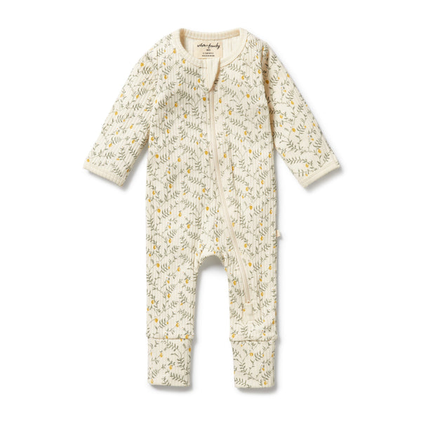 Baby onesie with floral pattern on a white background