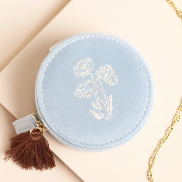 Blue Wildflower Mini Round Travel Jewellery Case