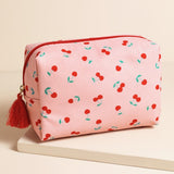 Pink Cherry Print Makeup Bag