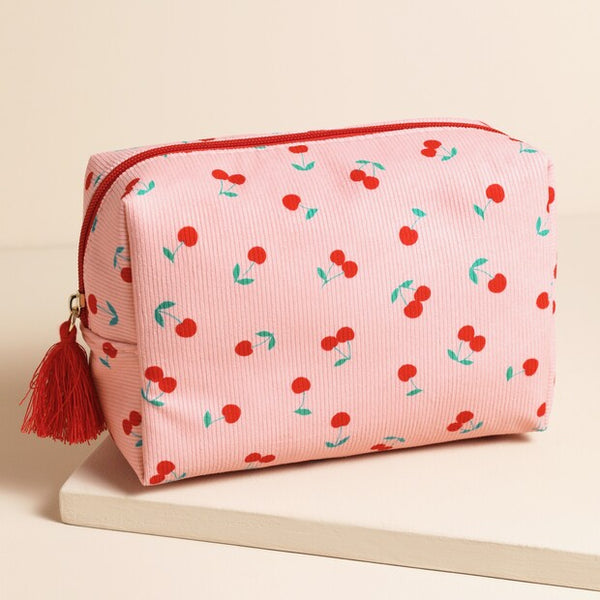 Pink Cherry Print Makeup Bag