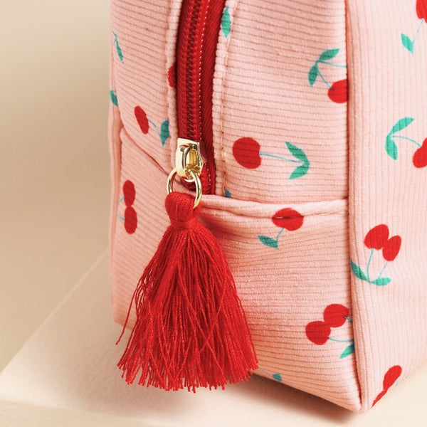 Pink Cherry Print Makeup Bag