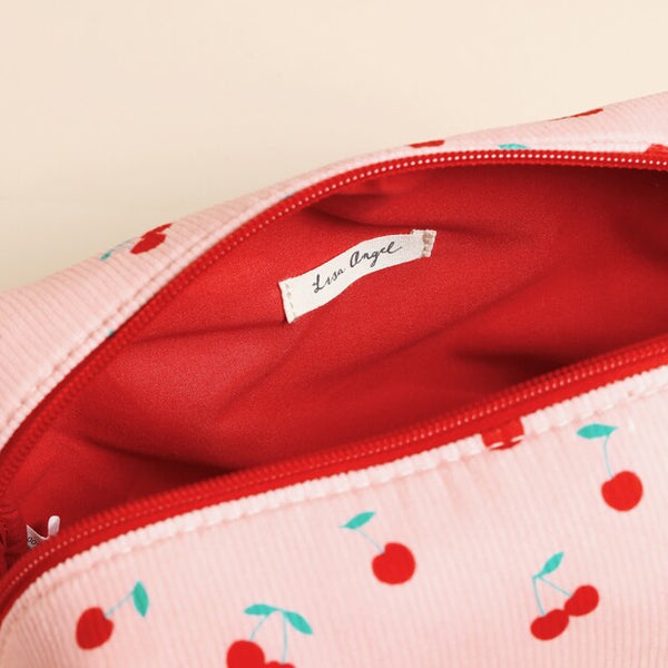 Pink Cherry Print Makeup Bag