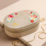 Embroidered Flowers Oval Jewellery Box