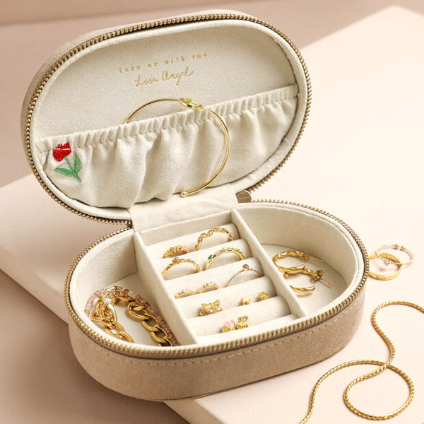 Embroidered Flowers Oval Jewellery Box