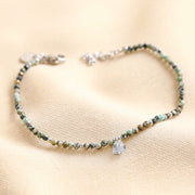 Lisa Angel- Green And Brown Bracelet With Blue Diamonte Heart Charm