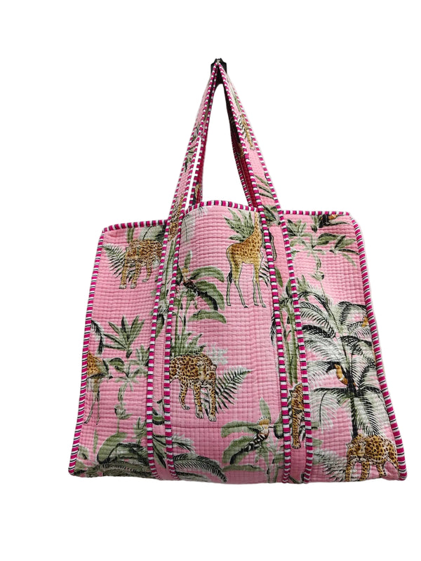 Cotton Tote Bag Pink Jungle Print