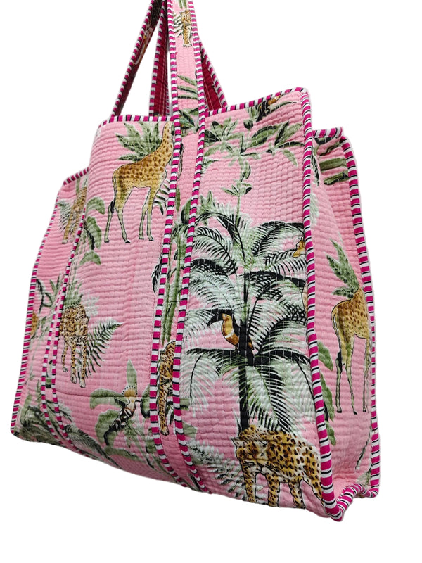 Cotton Tote Bag Pink Jungle Print