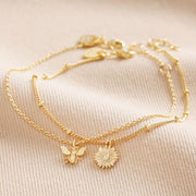 Lisa Angel- Set of 2 Daisy and Bee Chain Bracelets in Gold