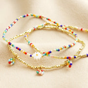 Lisa Angel- Set of 3 Tiny Rainbow Miyuki Beaded Bracelets in Gold