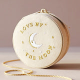 Sun and Moon Embroidered Round Jewellery Case in Beige