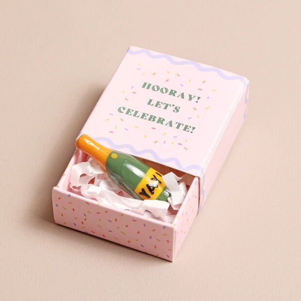 Tiny Matchbox Ceramic Champagne Token