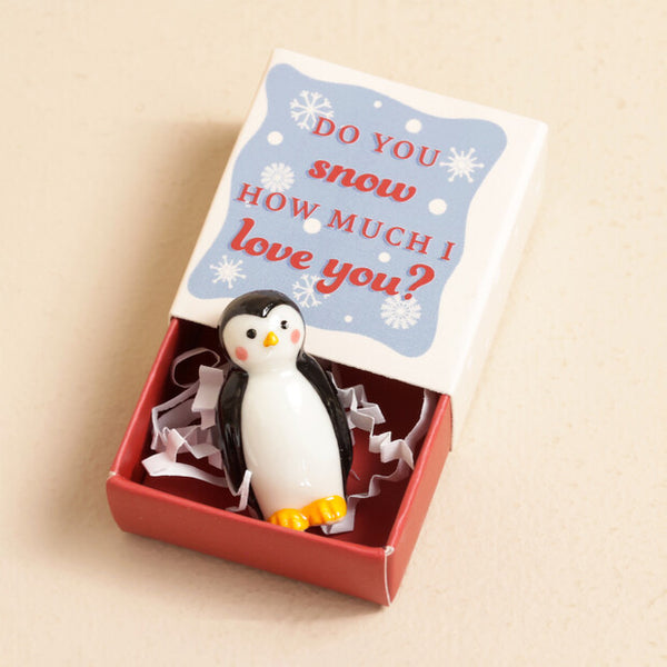 Tiny Matchbox Ceramic  Penguin Token
