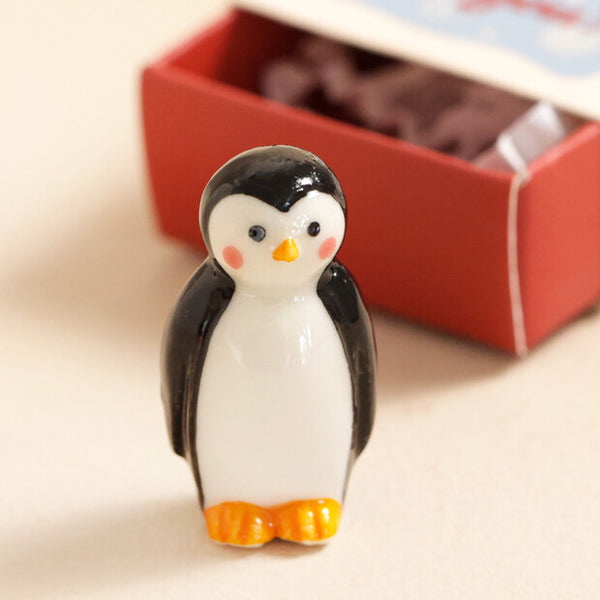 Tiny Matchbox Ceramic  Penguin Token