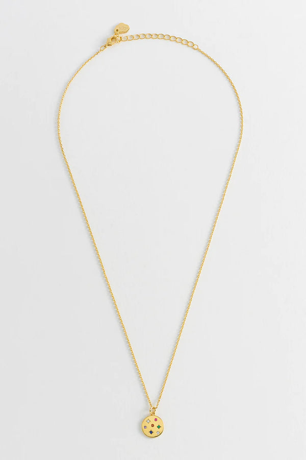 Estella Bartlett- Rainbow CZ Coin Necklace Gold Plated | Multi