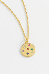 Estella Bartlett- Rainbow CZ Coin Necklace Gold Plated | Multi