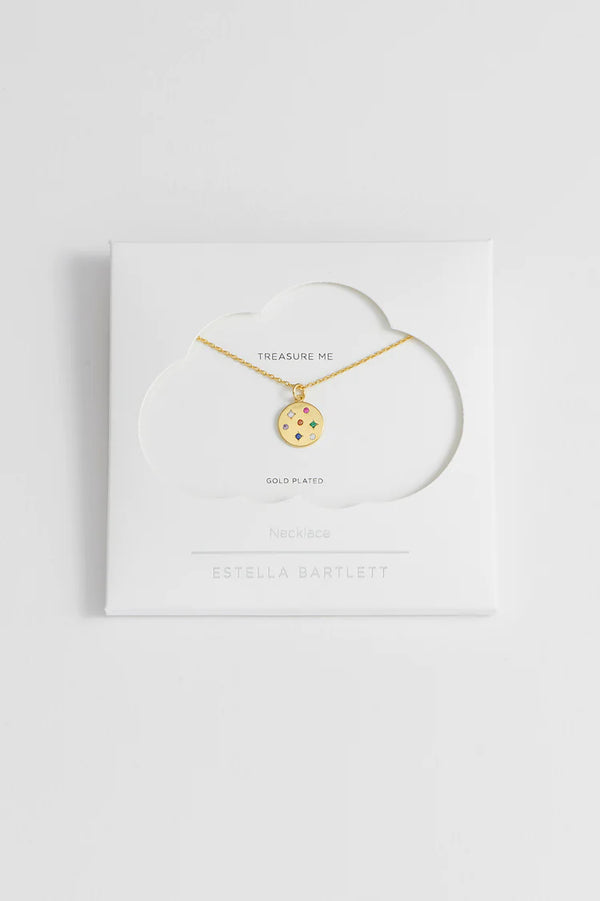 Estella Bartlett- Rainbow CZ Coin Necklace Gold Plated | Multi