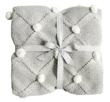 Organic Cotton Knitted Pom Pom Blanket-Grey
