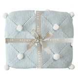 Organic Cotton Knitted Pom Pom Blanket-Powder Blue