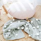 Organic Cotton Knitted Pom Pom Blanket-Grey