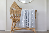 Organic Cotton Knitted Pom Pom Blanket-Powder Blue