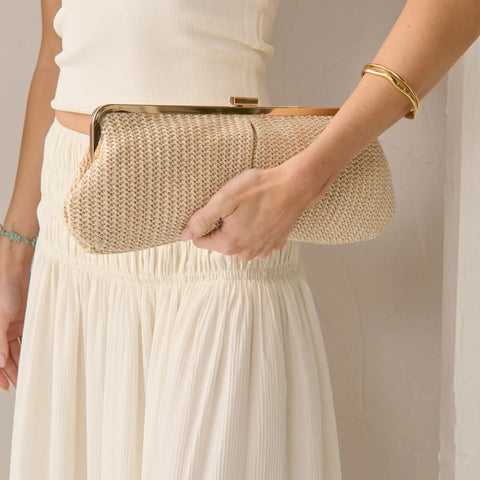 Bianca Straw Clutch Bag in Beige