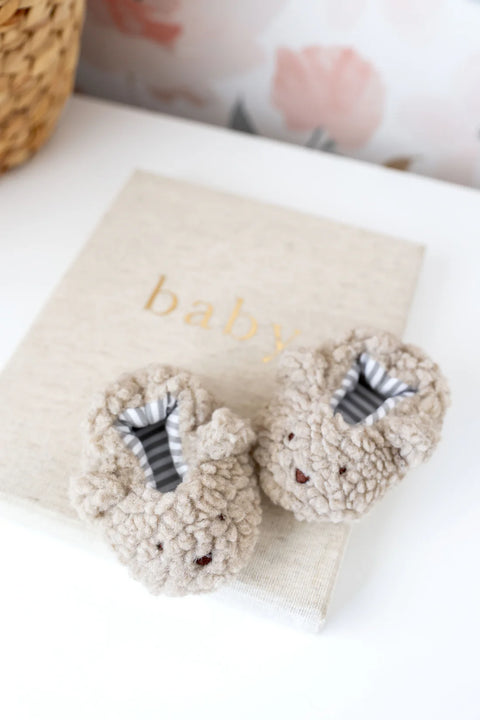 Alimrose-Sherpa Bear Booties Oatmeal 0-6mths