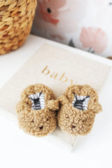 Alimrose-Sherpa Bear Booties Caramel 0-6mths